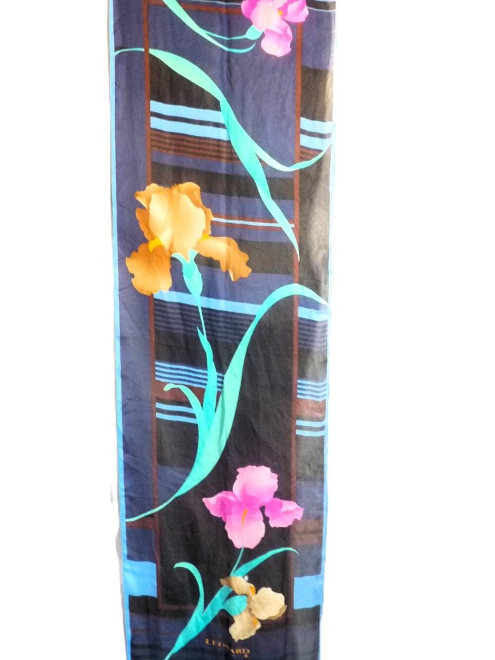 Leonard Paris Floral chiffon silk scarf w/fringe